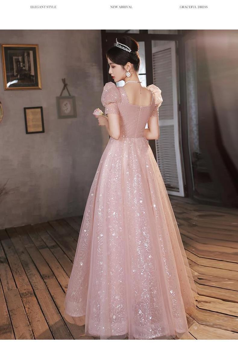 Pink Evening Dresses Women Sweet Luxury Appliques Floor-Length Fancy Tulle Long Birthday Girls Prom Gowns