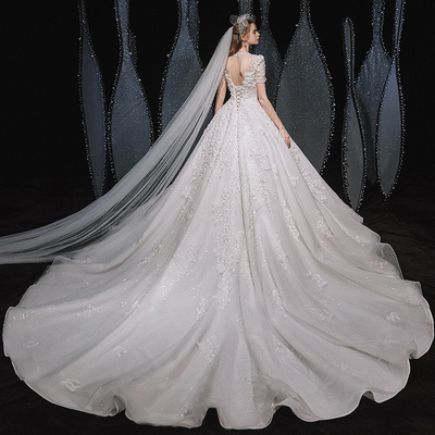 2024 main wedding dress court style luxury big tail long train ivory romantic lace tulle elegant bridal gown for bride