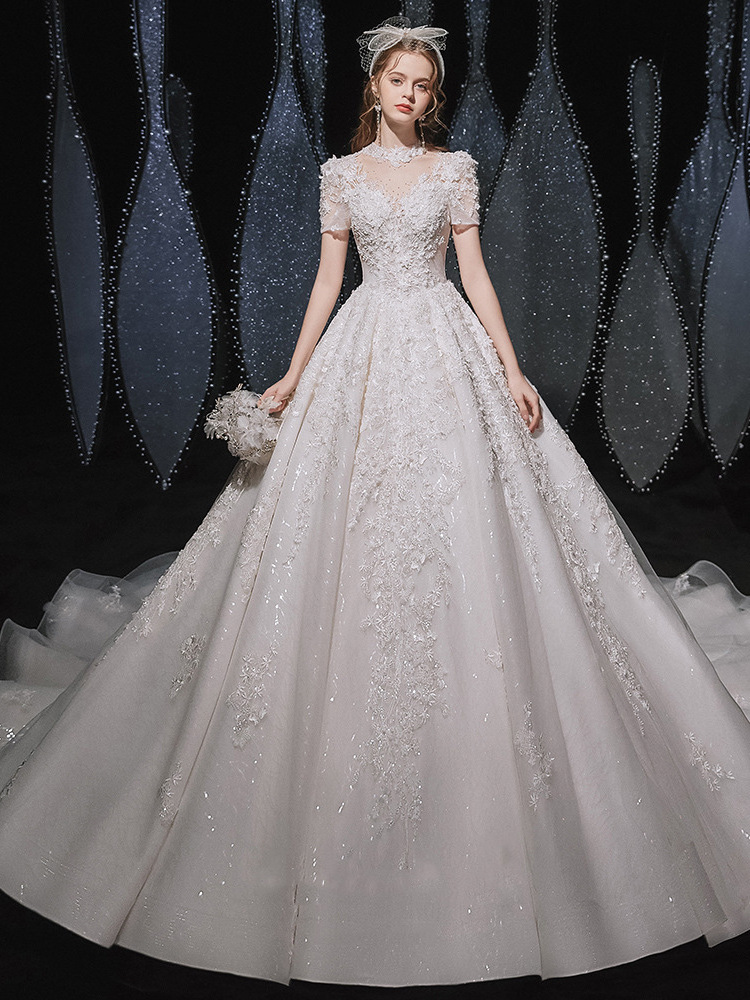 2024 main wedding dress court style luxury big tail long train ivory romantic lace tulle elegant bridal gown for bride