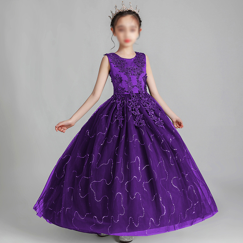 New kids dress sleeveless embroidered lace tulle children performance wear party flower girls gown princess dresses for wedding