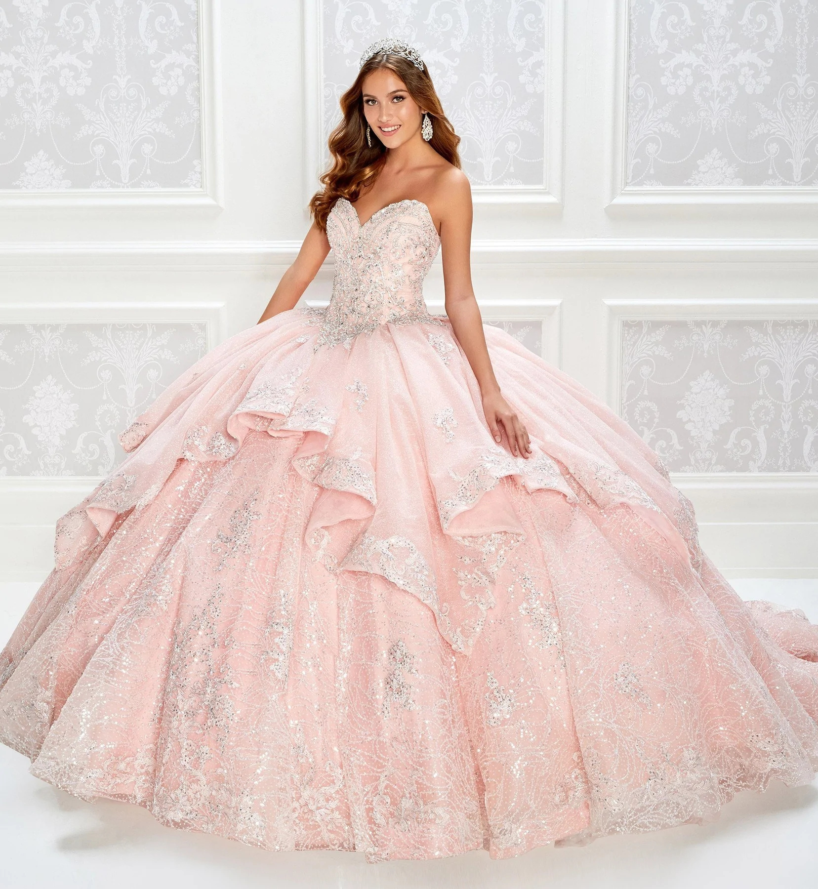 Sweetheart Neckline Glitter Tulle Embroidered Prom Evening Dresses Ball Gown Quinceanera Dress