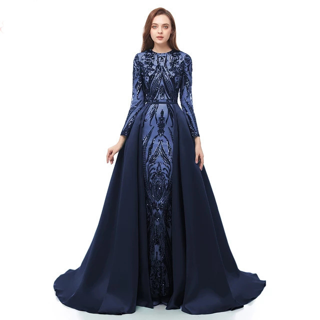 Top quality Arabic Mermaid Evening Dresses Long Sleeves Red Carpet Celebrity Event Formal Party Prom Gowns