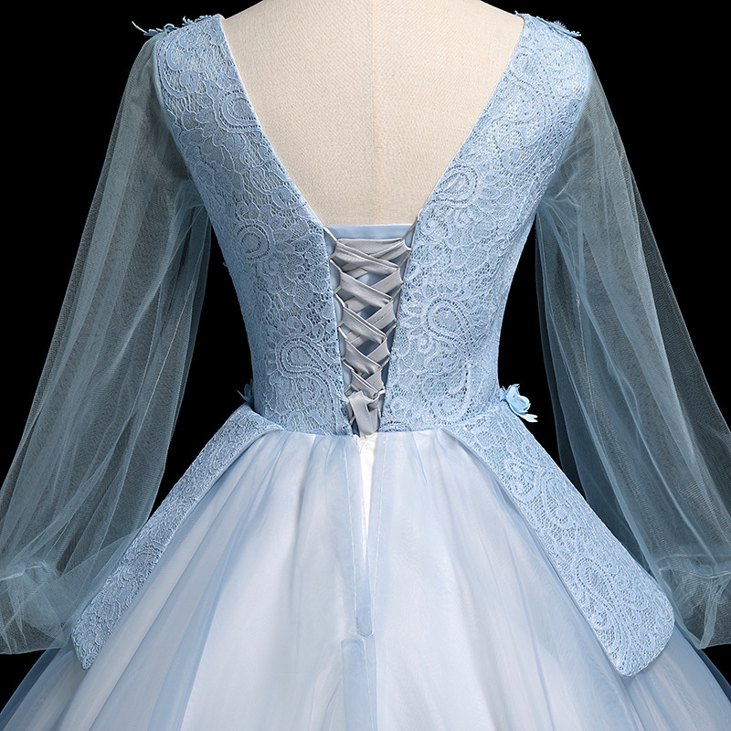 Light Blue Lace Veil Rococo Ball Gown Long Medieval Dress Renaissance Gown Royal Quinceanera Evening Dresses