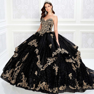 Sweetheart Neckline Glitter Tulle Embroidered Prom Evening Dresses Ball Gown Quinceanera Dress