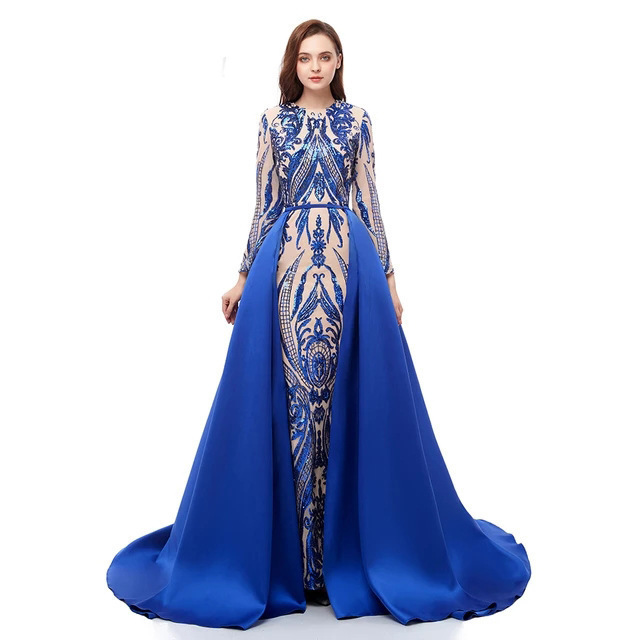 Top quality Arabic Mermaid Evening Dresses Long Sleeves Red Carpet Celebrity Event Formal Party Prom Gowns