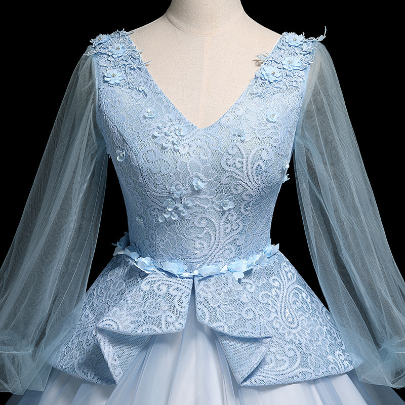 Light Blue Lace Veil Rococo Ball Gown Long Medieval Dress Renaissance Gown Royal Quinceanera Evening Dresses