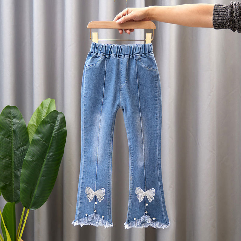 Girls jeans spring autumn 2024 western style soft bell bottoms for kids little girl