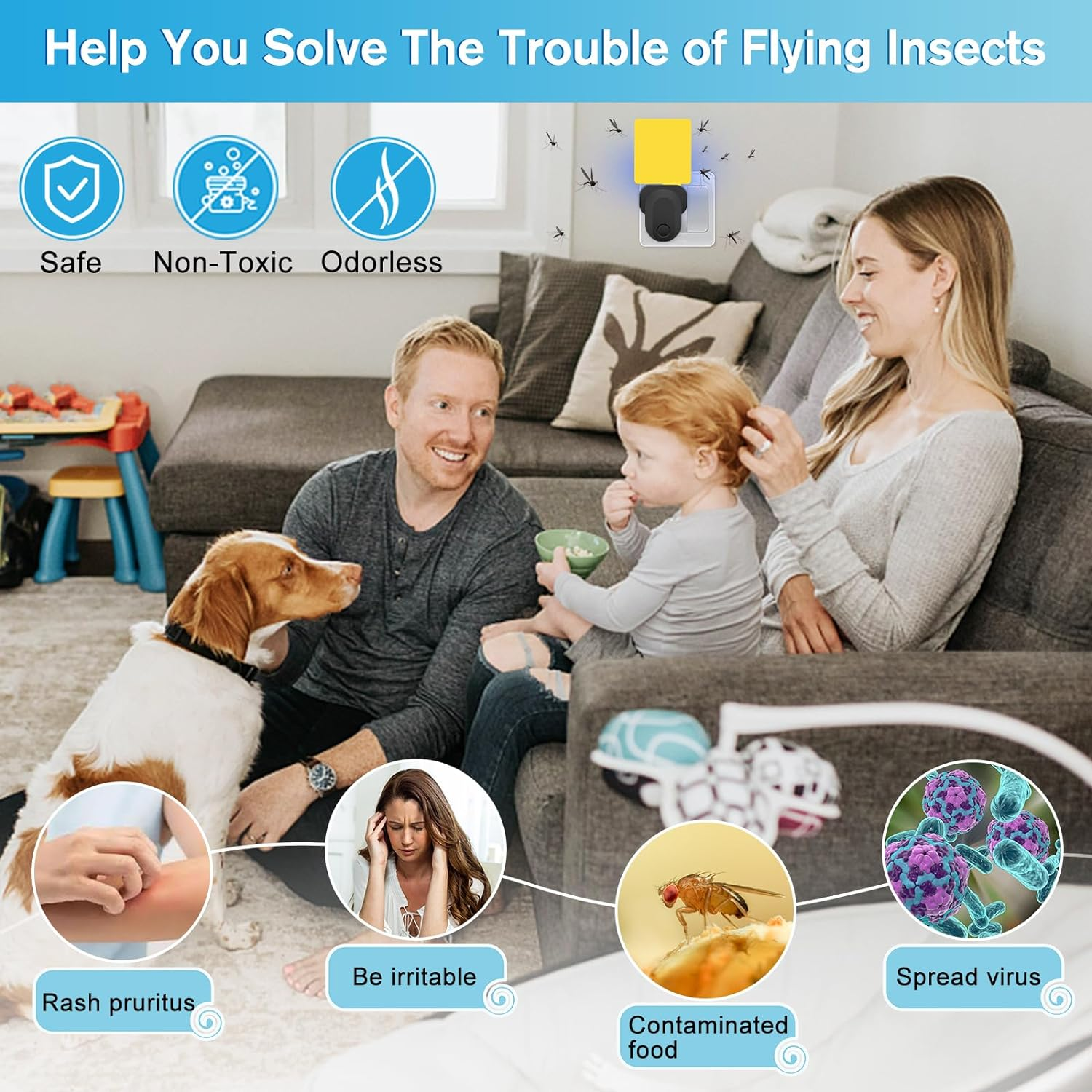 Indoor Safe Non-Toxic UV Light Attractant Upgrade Plug-In Mosquito Trap Gnat KillerNight Light Fly Trap