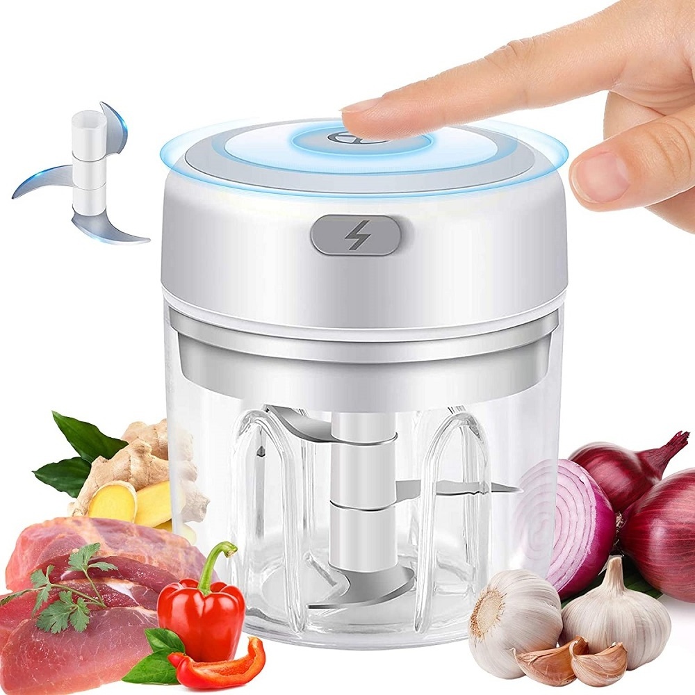 Popular 250ml mini portable garlic chopper stainless steel blades manual onion press vegetable electric food chopper