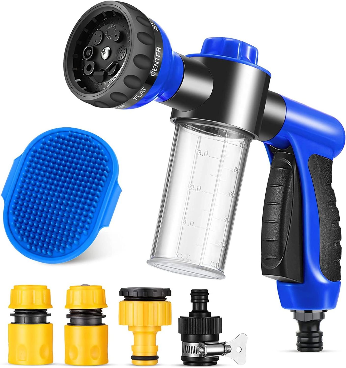 car wash spray nozzle with a soap dispenser 8 In 1 spray patterns hose water gun for watering plants lawn bathing pets