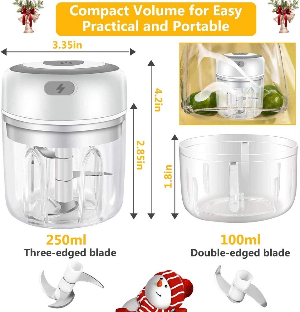 Popular 250ml mini portable garlic chopper stainless steel blades manual onion press vegetable electric food chopper