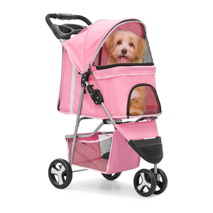 Pet Strolling Cart for Small/Medium Dogs and Cats with Storage Basket and Cup Holder Breathable and Visible Mesh Pet Stroller