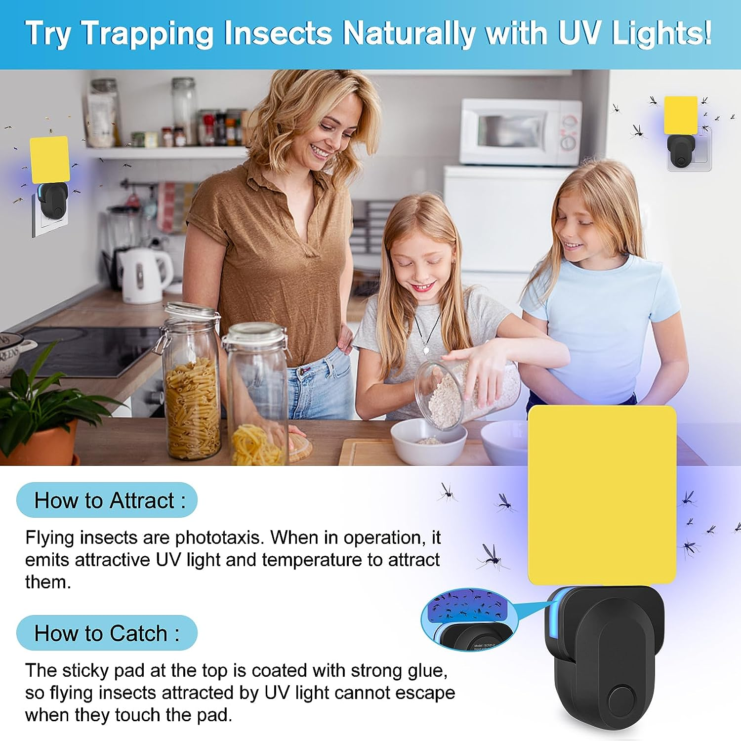 Indoor Safe Non-Toxic UV Light Attractant Upgrade Plug-In Mosquito Trap Gnat KillerNight Light Fly Trap