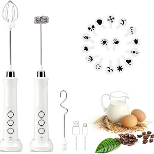 Powerful usb rechargeable Milk Frother Handheld Electric aeroccino Milk Coffee Foam Maker with 3 Whisks White Black