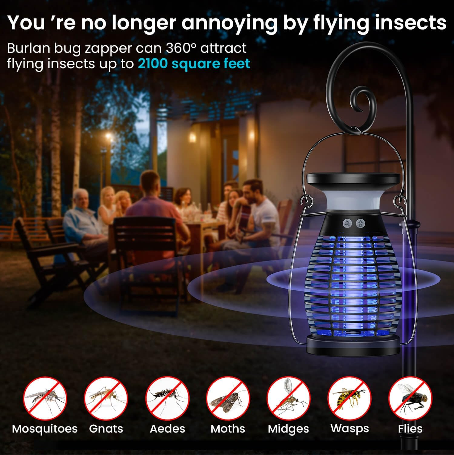 USB Rechargeable Waterproof Fly Zapper Outdoor Indoor Camping Home Patio Backyard Kitchen Cordless Mosquito Zapper