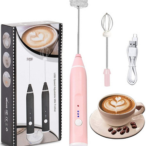 Pink usb rechargeable milk frother handheld coffee foam maker electric egg beater and milk frother heater glass milk frother