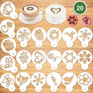 Original reusable 20 pack Plastic Template designer Coffee Stencil Cookie cake coffee decorating stencils