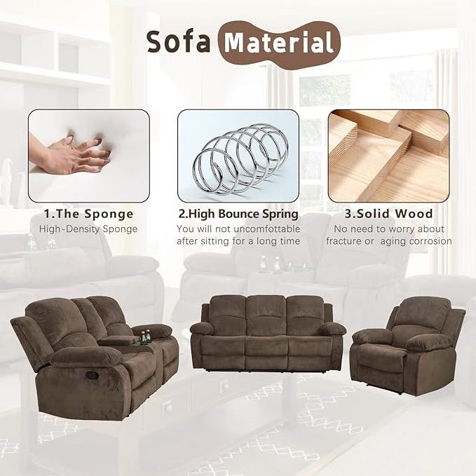 OEM wholesale PU leather living room manual recliner sofa 3 2 1 seater sofa recliner with Console