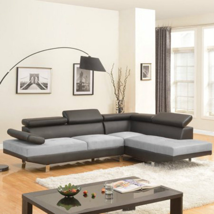 Wholesale gray 7 seater sectional L shaped home furniture sofa bed corner sofa