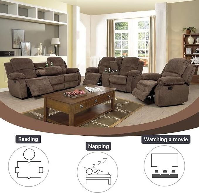 OEM wholesale PU leather living room manual recliner sofa 3 2 1 seater sofa recliner with Console