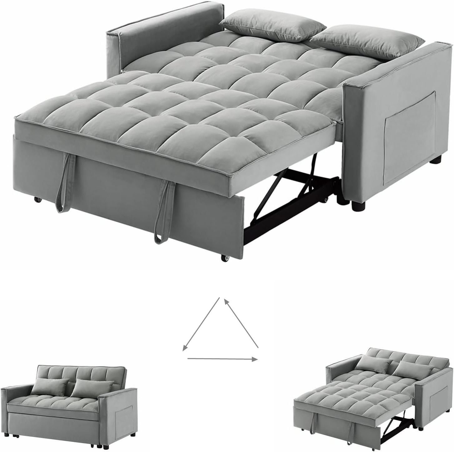 Modern Pull out Sleeper Sofa Bed 3 IN 1 Convertible Loveseats Couch 2 Seater Sofa Bed with Side Pockets