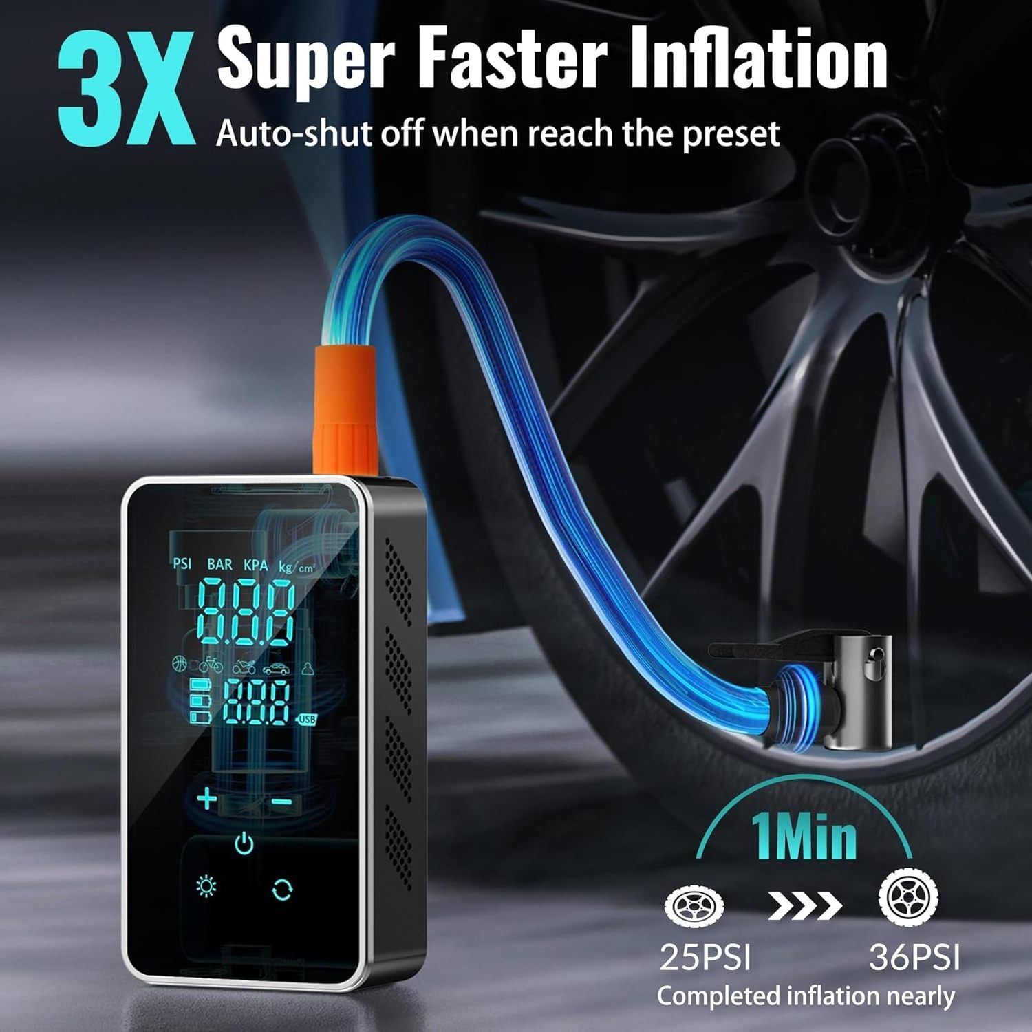 New Style Wholesale 6000mah 150PSI Tire Inflator Inflation Portable Air Compressor Car Air Pump with LCD Screen