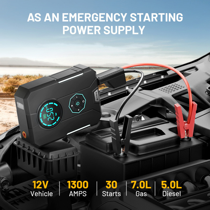 4 In 1 Car Jump Starter Supplier Air Pump Power Bank Portable Air Compressor Cars Battery Starters Auto Starting  Tyre Inflator