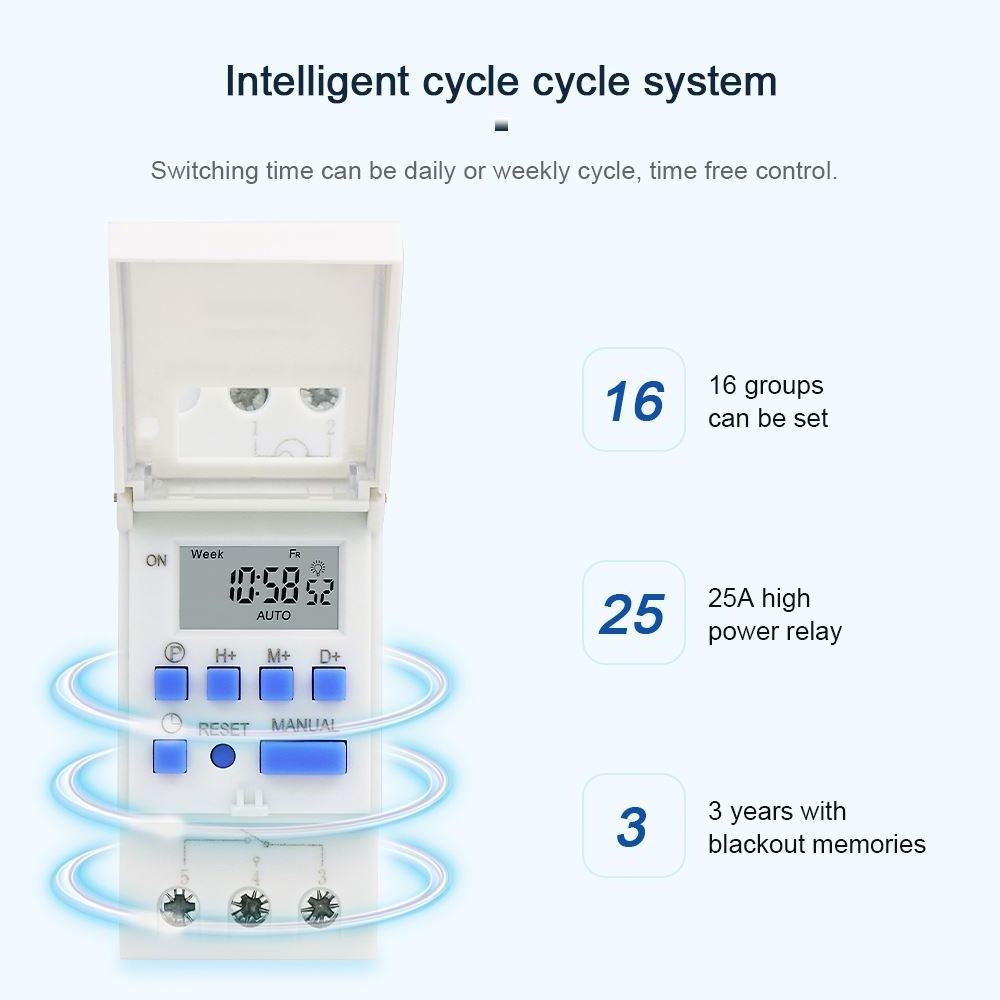 THC15A weekly or daily digital programmable timer switch 220V 25A current microcomputer time control switch