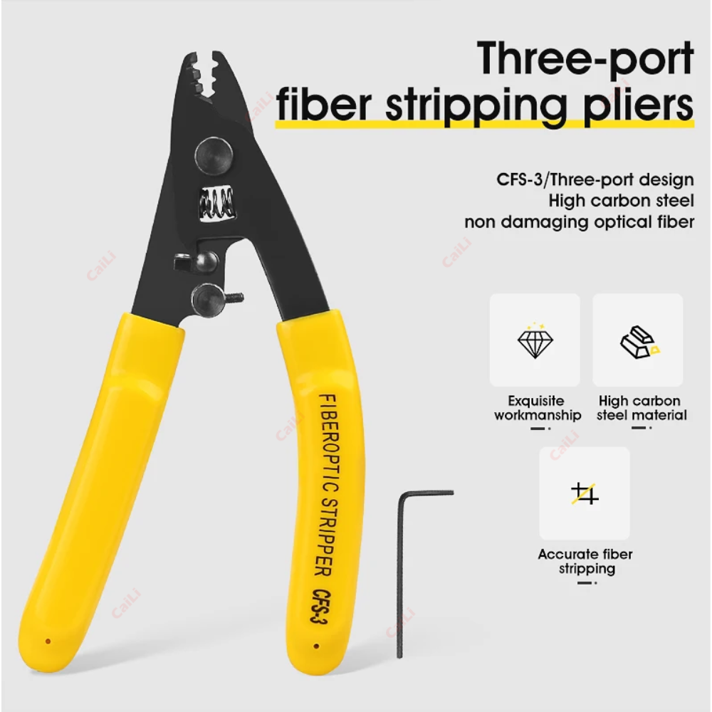 3 packs Fiber Optic Tool Kit CFS-3 Double/Three-Port Fiber Optical Stripper and Aramid Scissors and 3mm * 2mm Wire Stripper