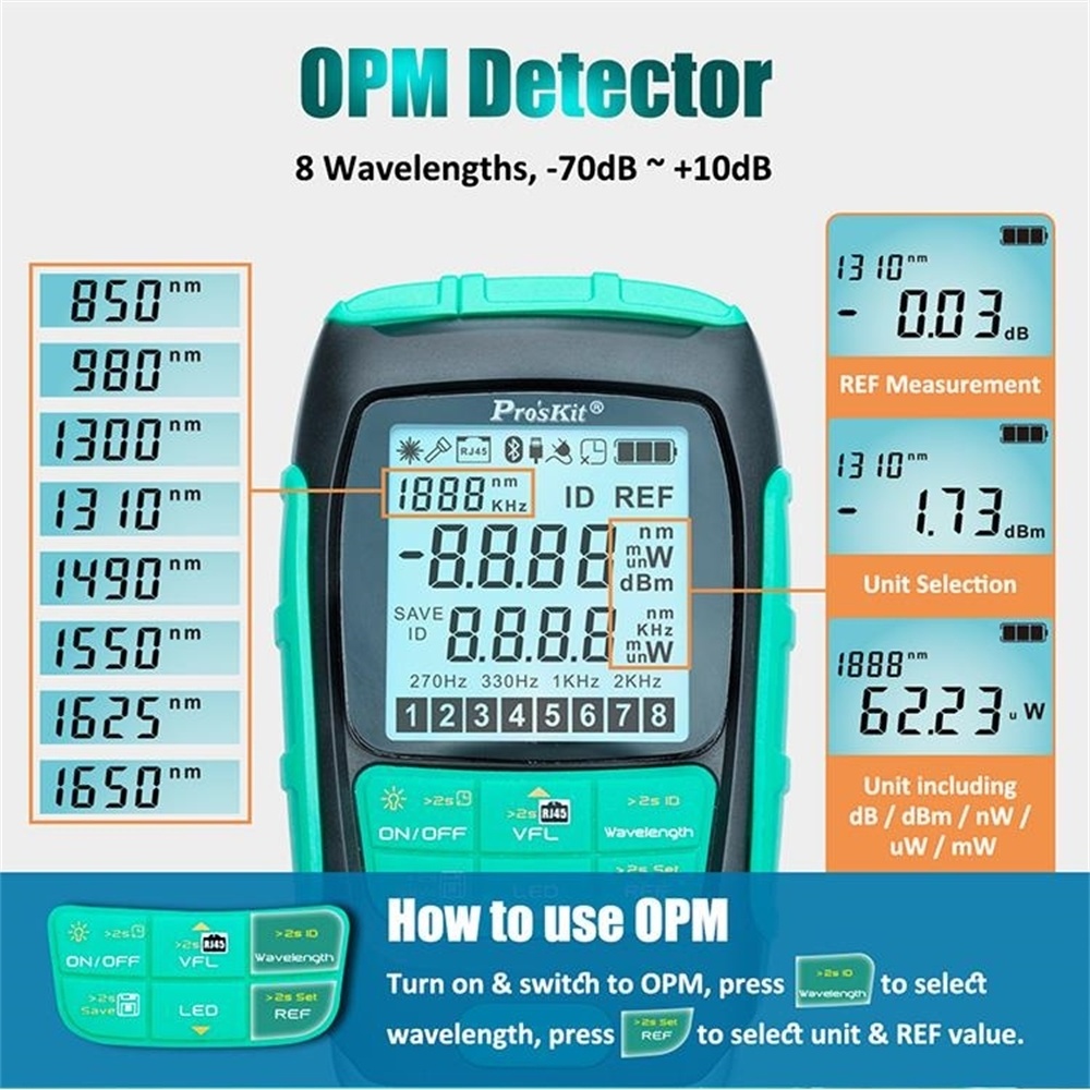 Proskit MT-7615 4 in 1 Fiber Optical Power Meter Multifunctional Optical Pen Tester Disconnected LAN Cable Failure Tester