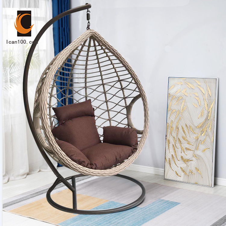 Hot Design Comfortable Iron Rattan A Swing Hanging Chair For Bedroom Egg Chair With Stand