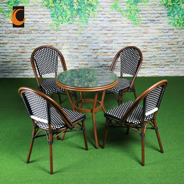 Wholesale Modern Aluminum Outdoor Cafe Furniture Set Round Table Four Chairs Rattan garden classics patio furniture