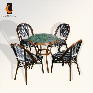 Wholesale Modern Aluminum Outdoor Cafe Furniture Set Round Table Four Chairs Rattan garden classics patio furniture