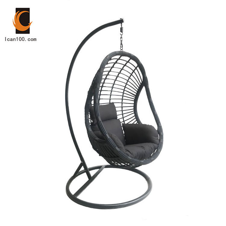 Black hanging Egg Swing Chair Indoor In Modern Style Circle Swing Chair Metal Hanging Rattan Patio Swings Chair