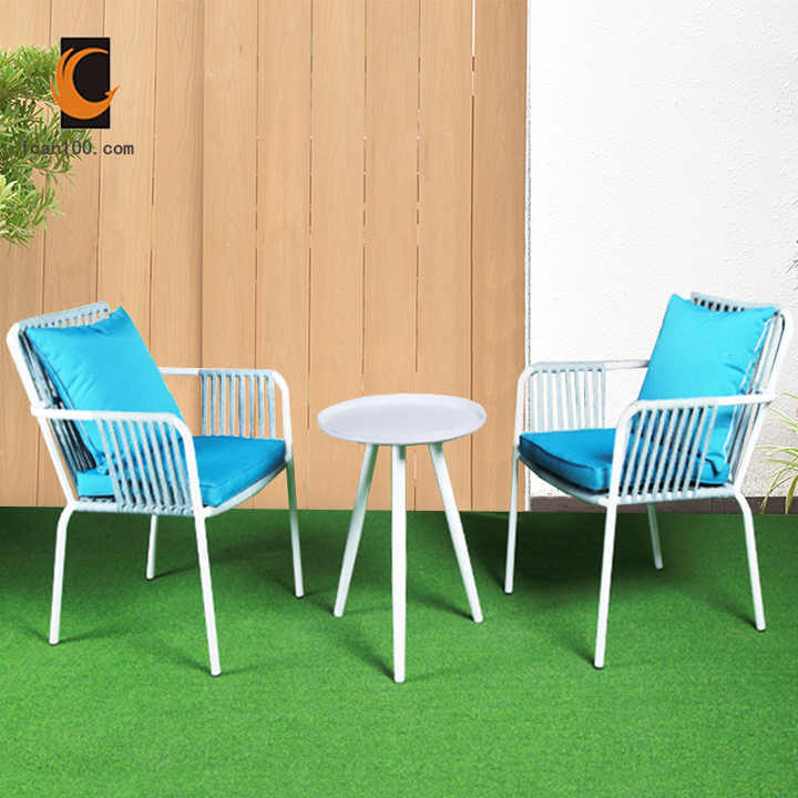 Modern Aluminum Patio Garden Sofas Set Villa Hotel Outdoor Small Round Aluminum Table And Rope Chairs Garden Lounge Set