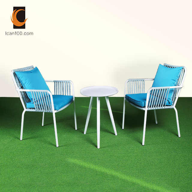 Modern Aluminum Patio Garden Sofas Set Villa Hotel Outdoor Small Round Aluminum Table And Rope Chairs Garden Lounge Set