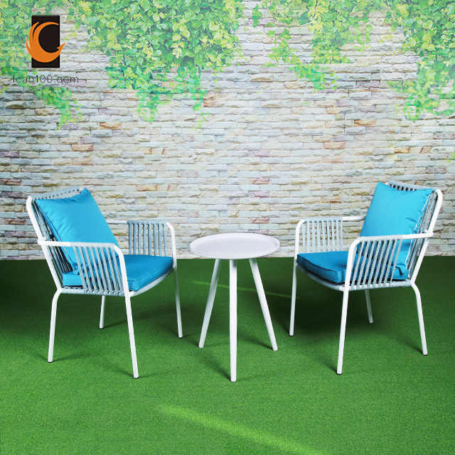 Modern Aluminum Patio Garden Sofas Set Villa Hotel Outdoor Small Round Aluminum Table And Rope Chairs Garden Lounge Set