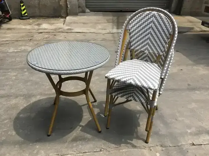 Outdoor Furniture Set Waterproof Bistro Patio Small Round Table 2 Chairs Rattan Dining Set Garden Furniture Rattan Dinning Set