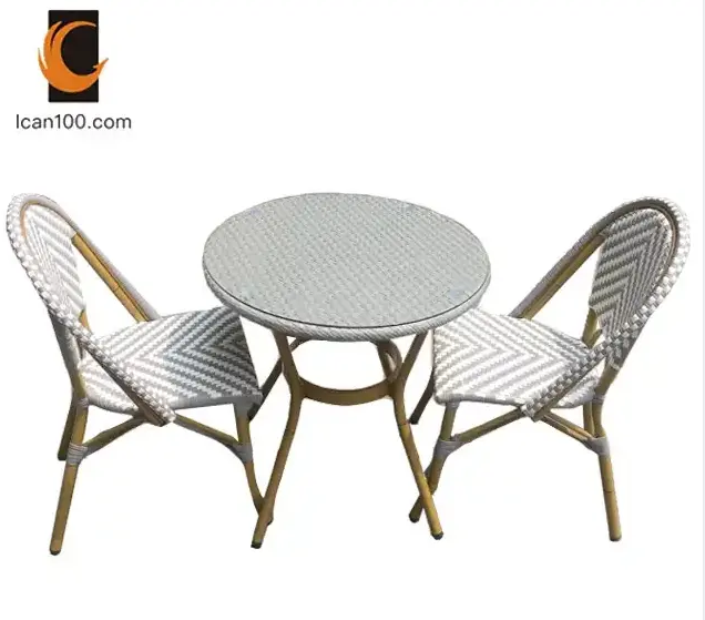 Outdoor Furniture Set Waterproof Bistro Patio Small Round Table 2 Chairs Rattan Dining Set Garden Furniture Rattan Dinning Set