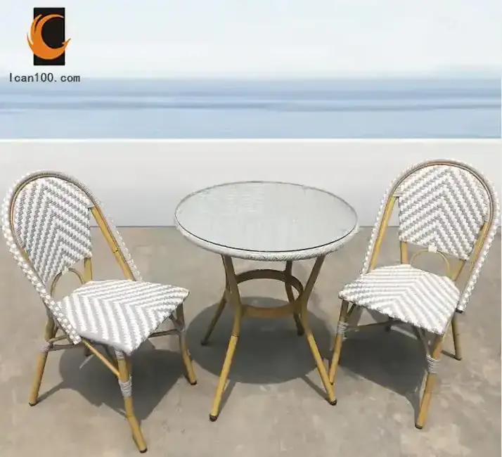 Customization Outdoor Rattan Cafe Chair Set Rattan Patio Dinning Set Bistro Garden Furniture Cafe Chair Set