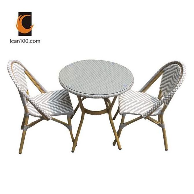 Wholesale Modern Patio Table And 2 Chair Set Rattan Aluminum Dining Table Chairs Sets