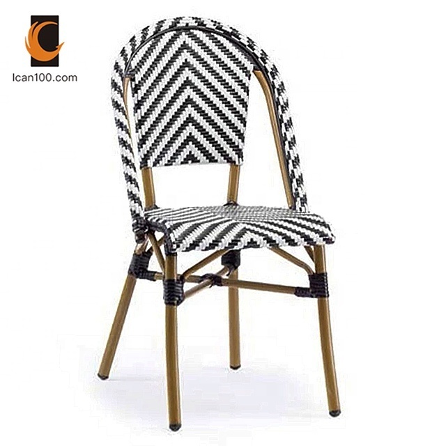 American Standard Outdoor Garden French Bistro Cafe Aluminum Rope Rattan Woven Chair