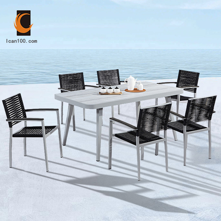 Wholesale Modern Black Rope 6 Chairs And Table Outdoor Garden Patio Outdoor Dinig Furniture Sets