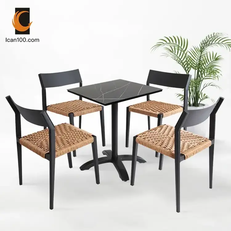 Cafe Patio Chairs Outdoor Stackable Outdoor Dining Chairs Minimalist Black Plastic Rattan Outdoor Chairs