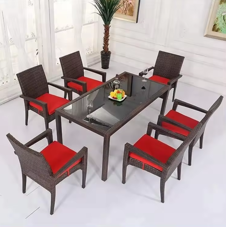 Garden Restaurant Dinning Table Set 4 Rattan Outdoor Aluminum Wicker Rattan Dining Table Set Patio Furniture Set