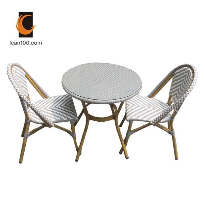 2022  White Outdoor Coffee Shop Furniture Rattan Outdoor Furniture Garden Luxury Patio Dining Set Outdoor Furniture