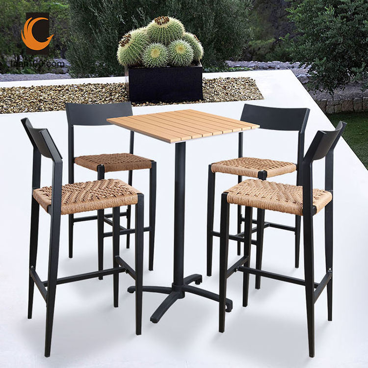 Patio Furniture Wood High Bar Table And Chair Set Dining Room Set Rattan 4 Chairs Garden Furniture High Dining Table Set