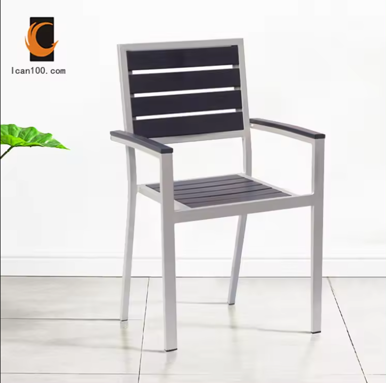 Black Outdoor Furniture Stackable Bistro Armchair Patio Chairs Garden Plastic Wood Outdoor Chairs