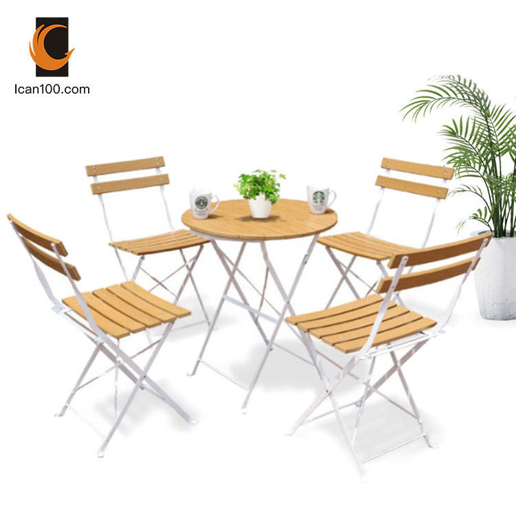 Camping Outdoor Wooden Composite Table And Chairs Set Portable Round Table Sets Teak Wood Folding Garden Chair And Tables