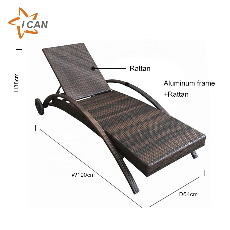 High Temperature Resistance Designer Folding Beach Chaise Lounge Chair Rattan Outdoor Pool Bed Beach Beds Rattan Lounge